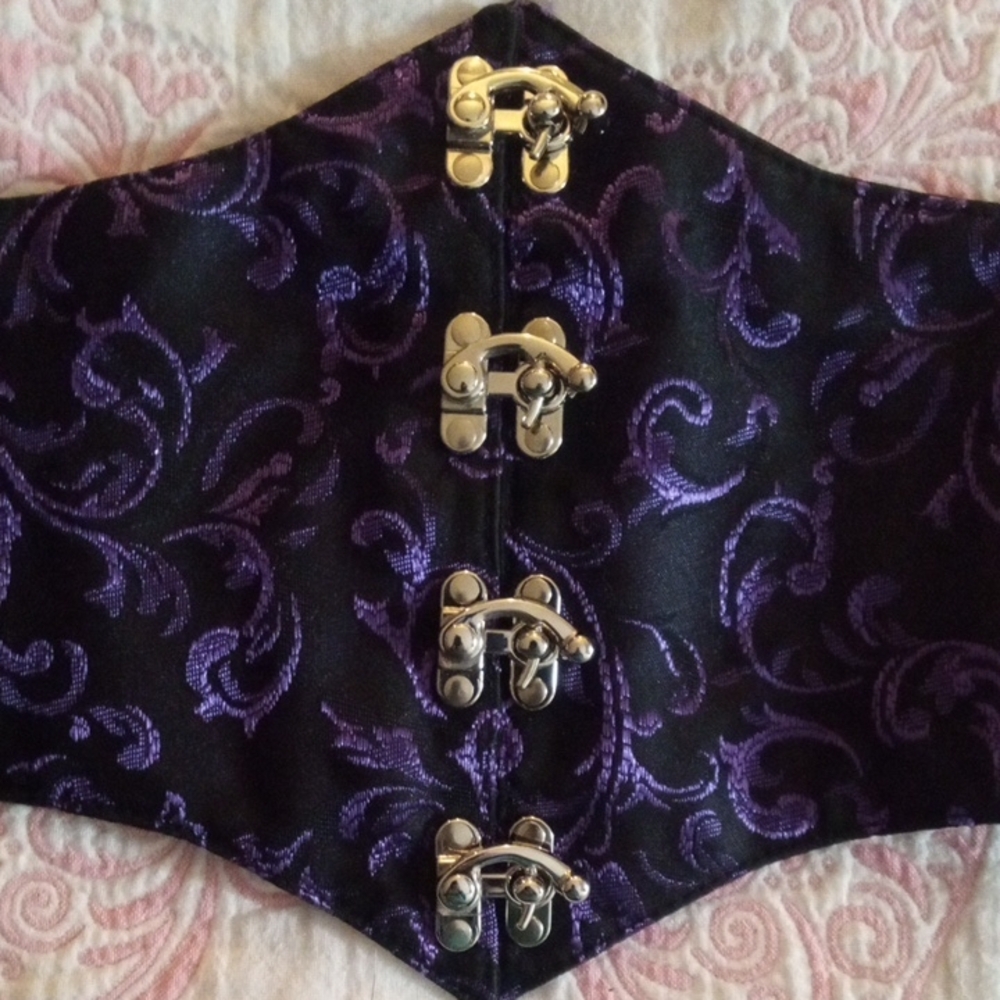 Lavish Black and Purple Brocade Corset Belt